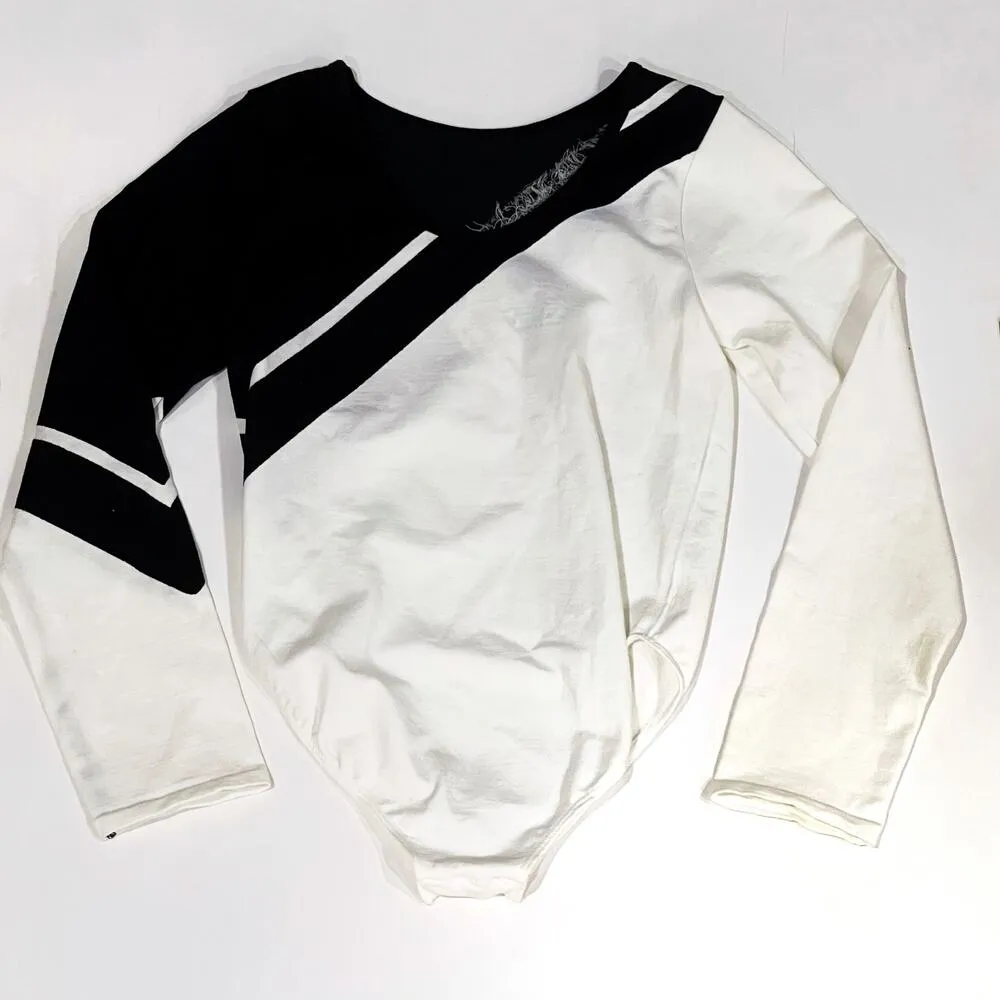 NEW Pepper Mayne XS Contrast Seamless Bodysuit Black White Colorblock Leotard - Image 3