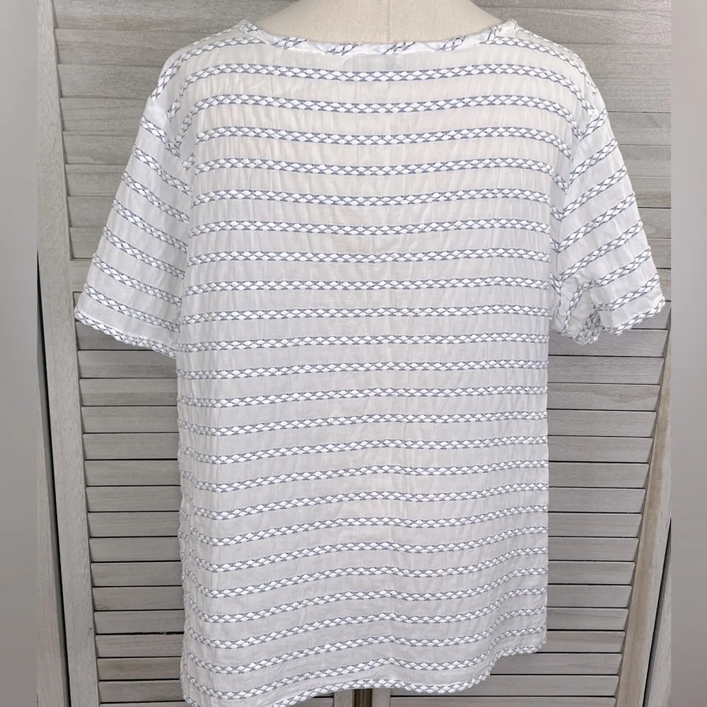 TALBOTS Pullover Beachy V Neck Tee Coastal White & Blue-XL - Image 3