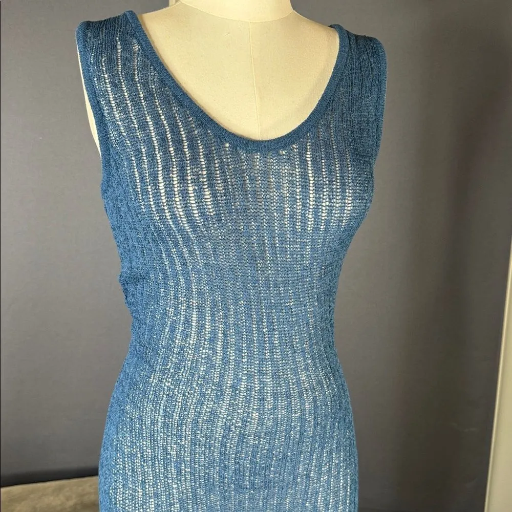 Women’s Shade & Shore Blue Knit Sheer Maxi Tank Cover Up Size M 8/10 NWT - Image 2