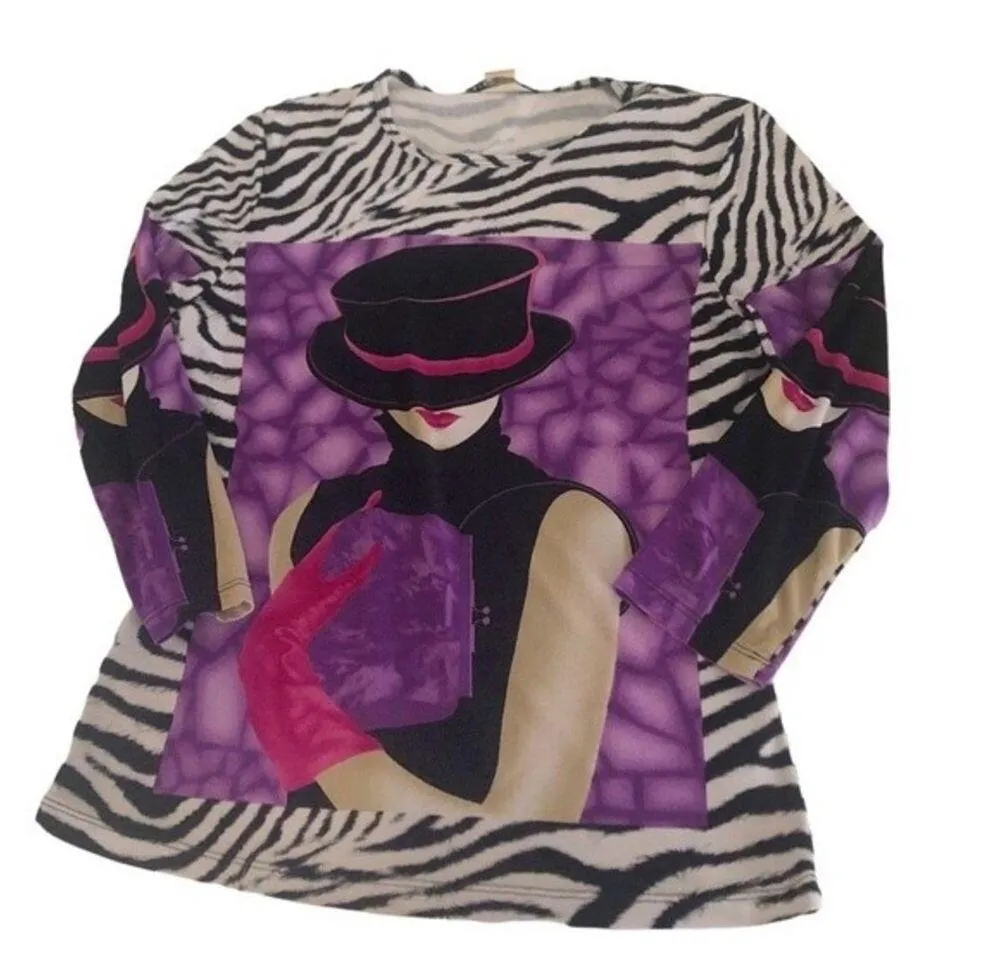 PETER NYGARD Petites Stretch Mixed Print Top Animal Print Womans Size Small - Image 3