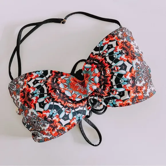 Red Carter Colorful Abstract Mandela Bikini Top Beach Swim. Size Large - Image 1