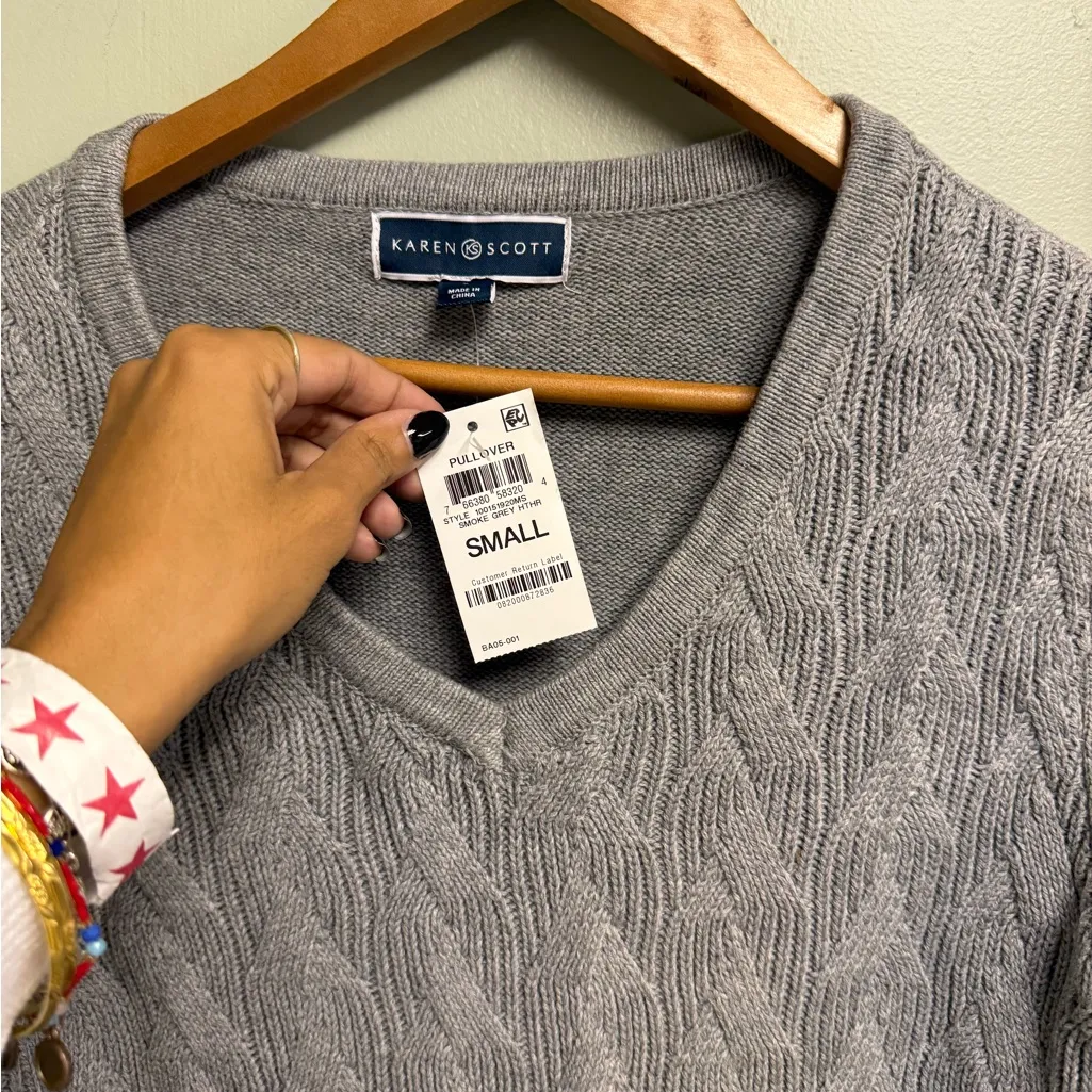 Karen Scott Heather Gray V-Neck Sweater - Image 2