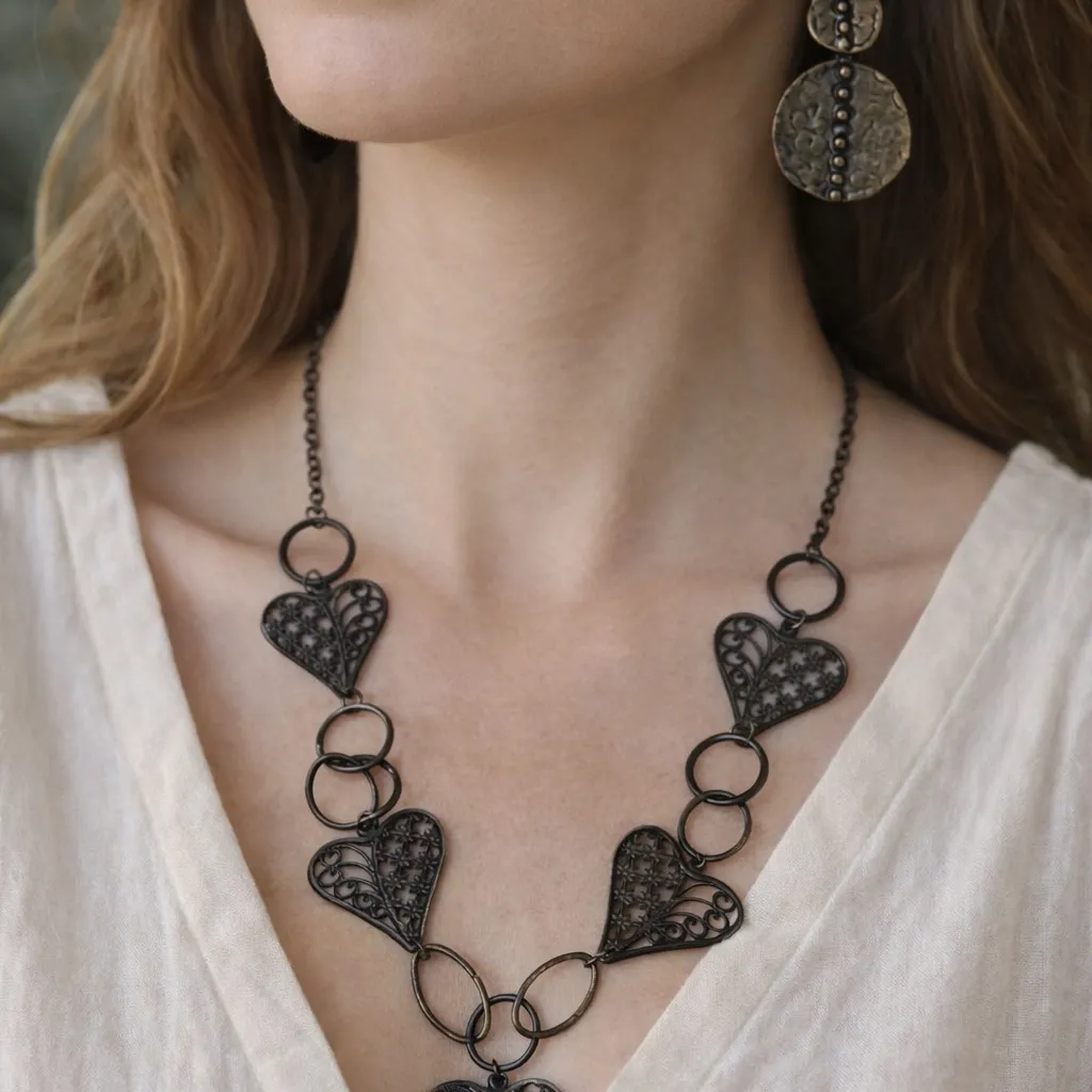 Elegant Black Heart Necklace and Earring Set - Image 6