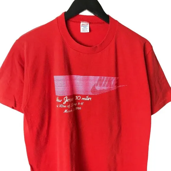 1986 Vintage 80s New Jersey 10 Miler Nike Race T Shirt Jerzees by Russell USA - Image 2