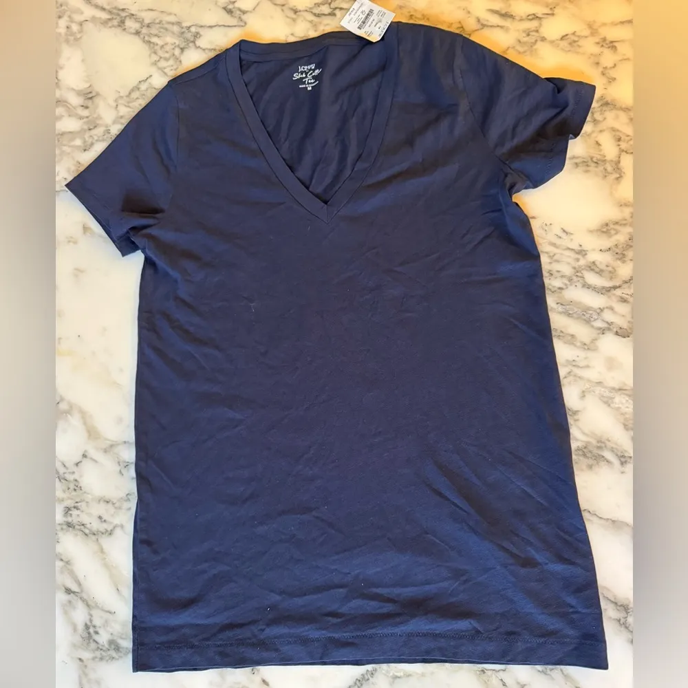 NWT J.Crew Navy Blue Slub Cotton Tee Shirt V Neck Sz M - Image 3