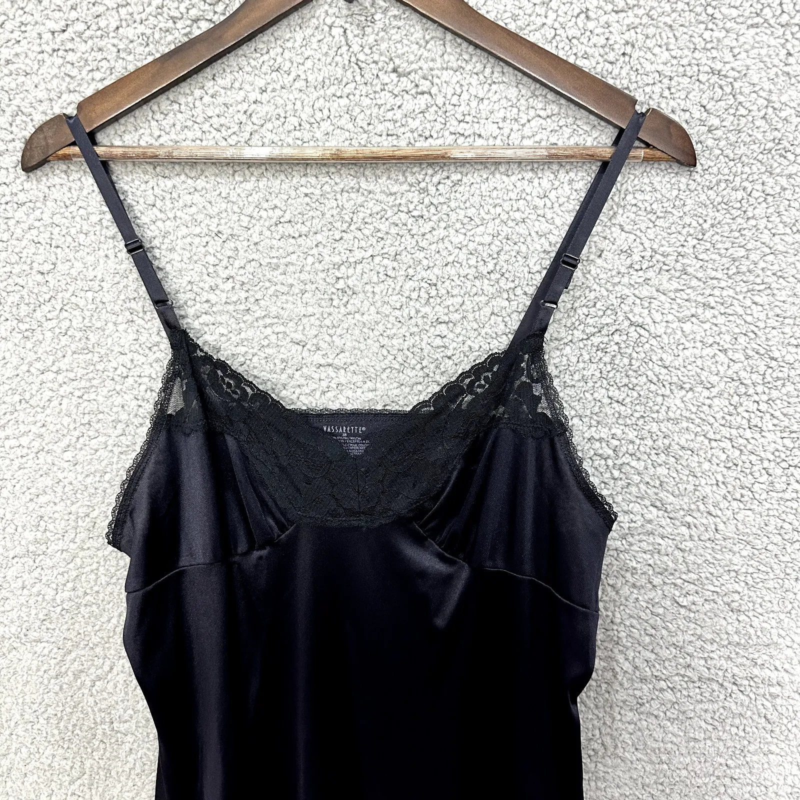 Vassarette Slip Dress Women 38 Black Lace Trim Lingerie Nightgown Y2K Goth Retro - Image 3