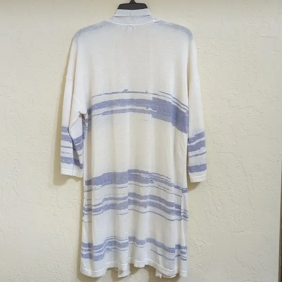 J.Jill Pure Jill White Lilac Linen Open Front Duster Cardigan Size Medium - Image 4