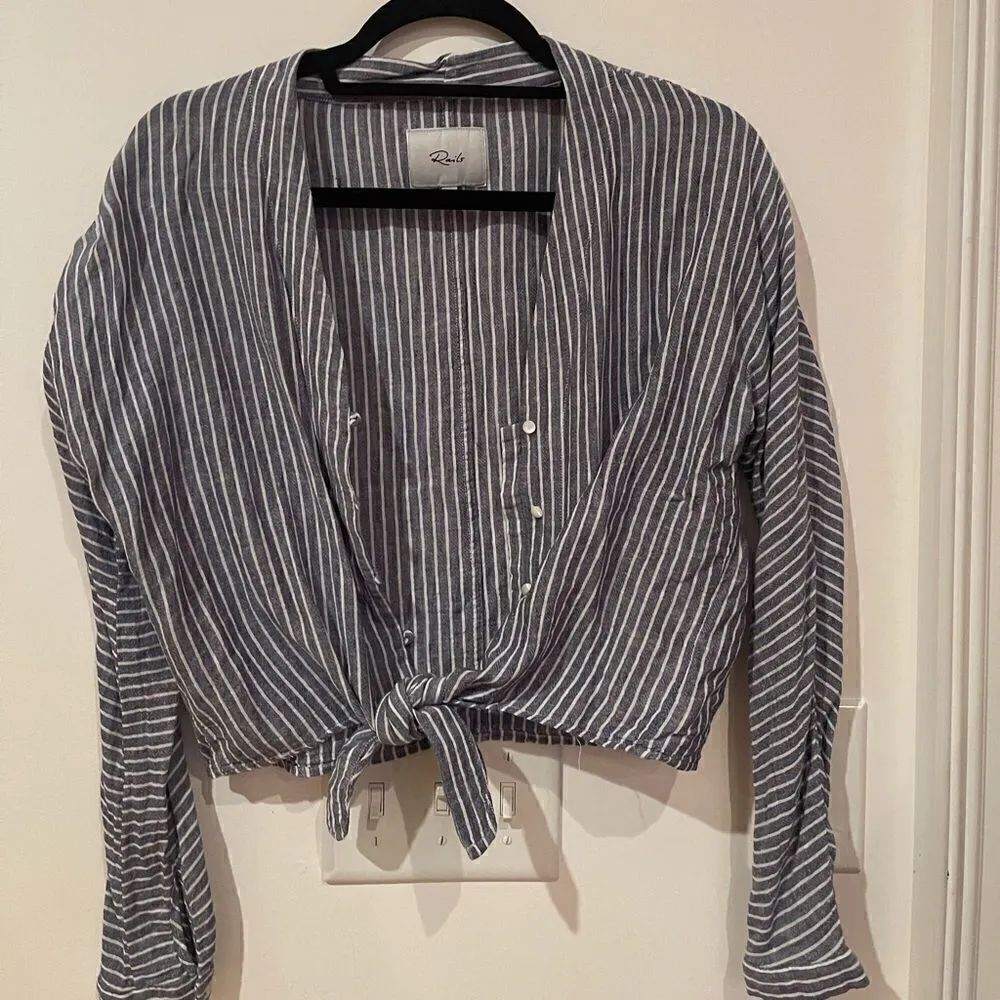 Rails Blue & White Striped button down with tie at the bottom! Size Small! - Image 2