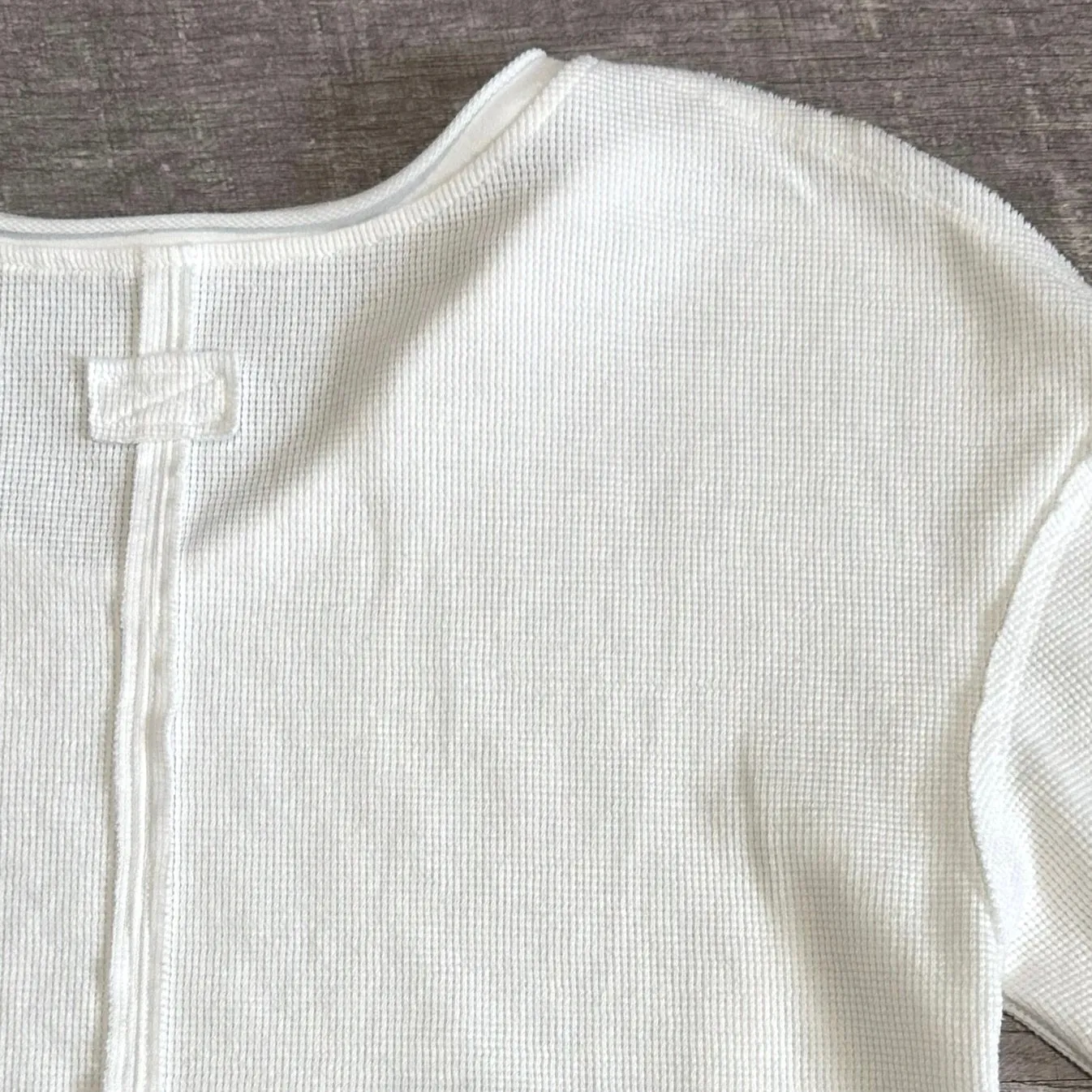 Waffle Knit White Pullover Top Womens S Exposed Seam Cotton Blend Crop Shirt - Image 8