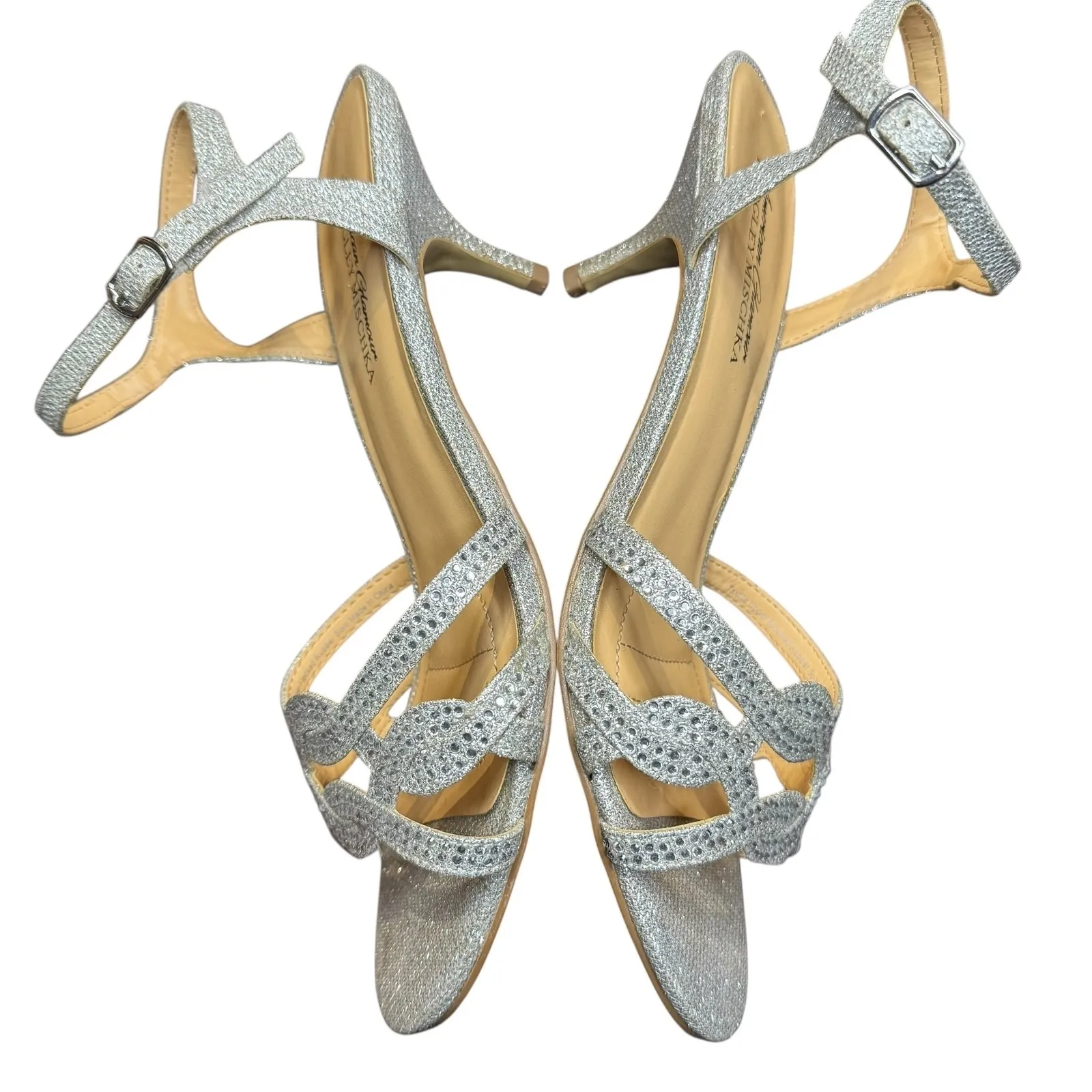 Badgley Mischka American Glamour Shoes Womens Size 6 Glitter Strappy Heels Dress - Image 6