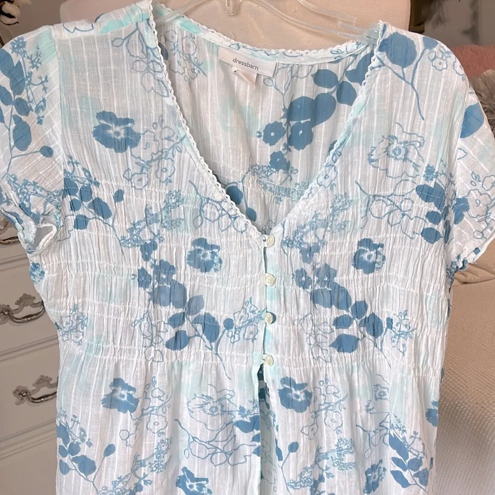 White Floral Cotton Summer Top Short Sleeve  Womens Medium - Image 6