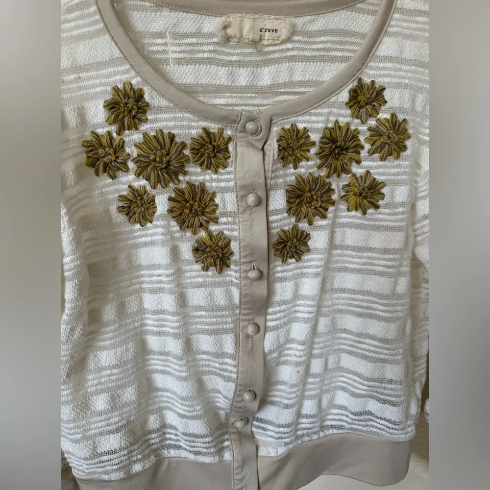 Anthropology A Reve Embroidery 3/4 Sweater Green Size M - Image 2