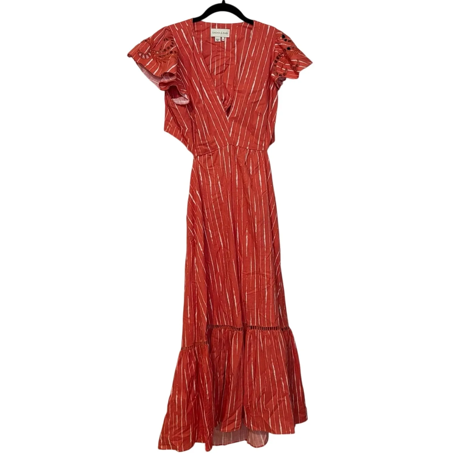 Sachin & Babi Orange White 100% Cotton Georgia Flutter Midi Dress Size 8 - Image 4