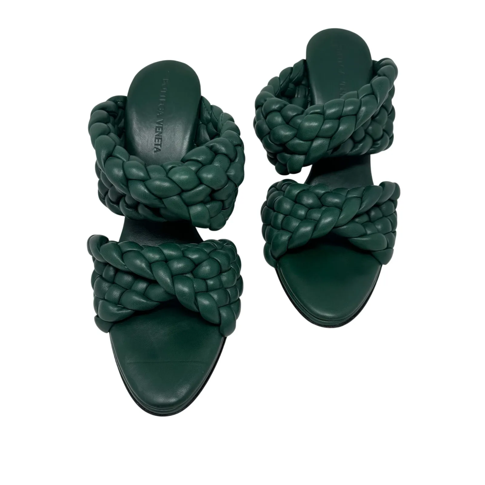 Bottega Veneta Braided Leather Mule Heels Green Intrecciato Sandals Size 38 - Image 2
