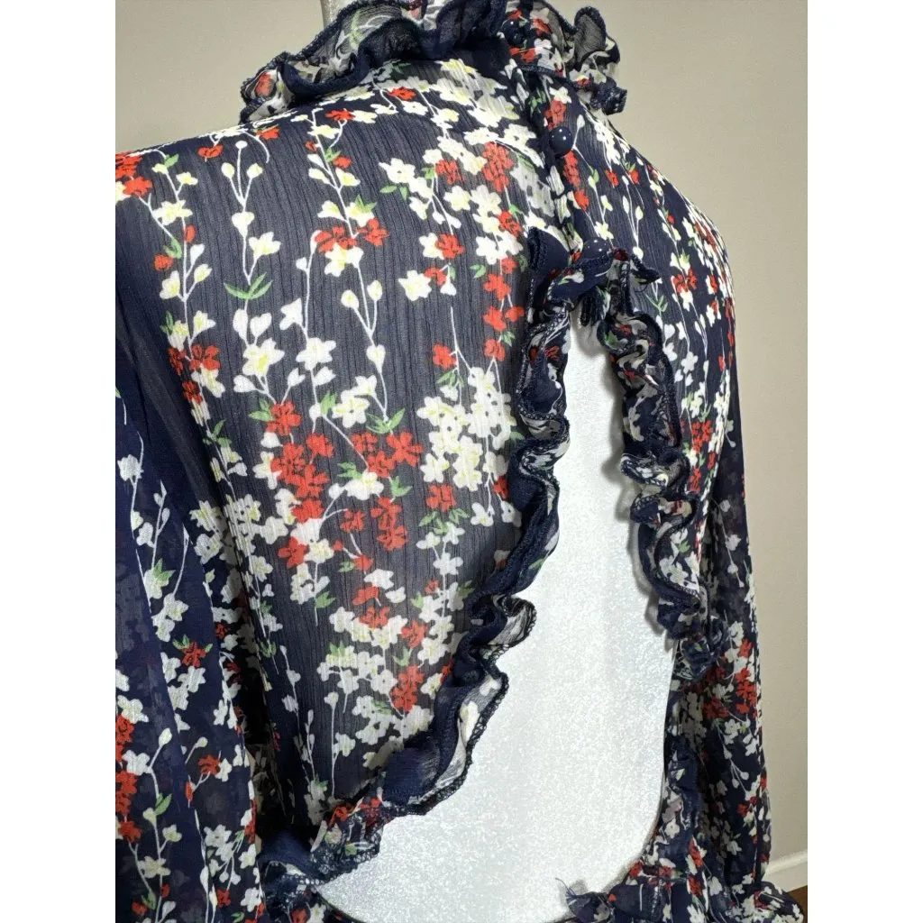 Saints + Secrets M Womens Blue Floral Ruffle Mini Dress Open Back Party Dress - Image 6