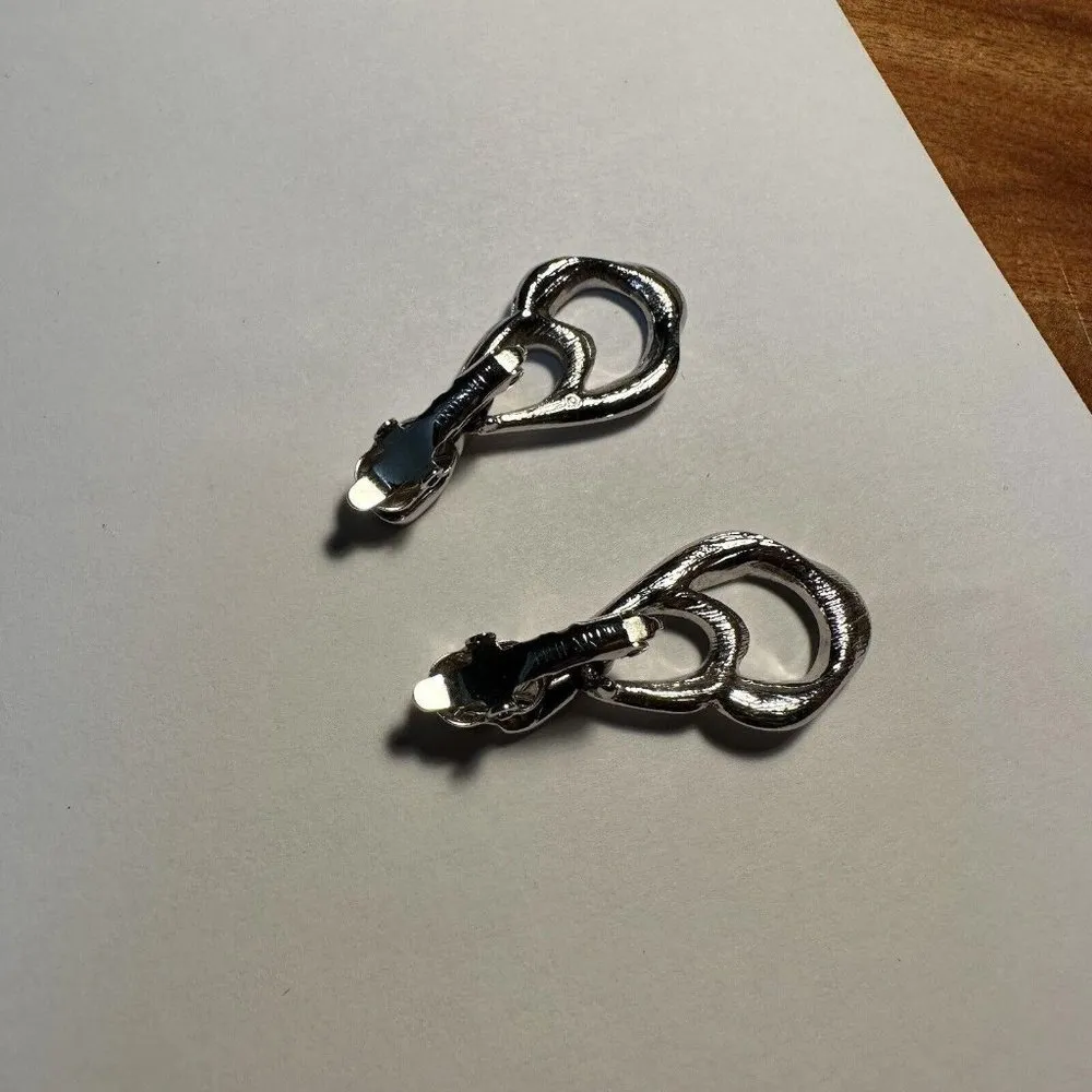 Signed Trifari Silver Tone Drop Clip On Non Pierced Earrings - Image 3