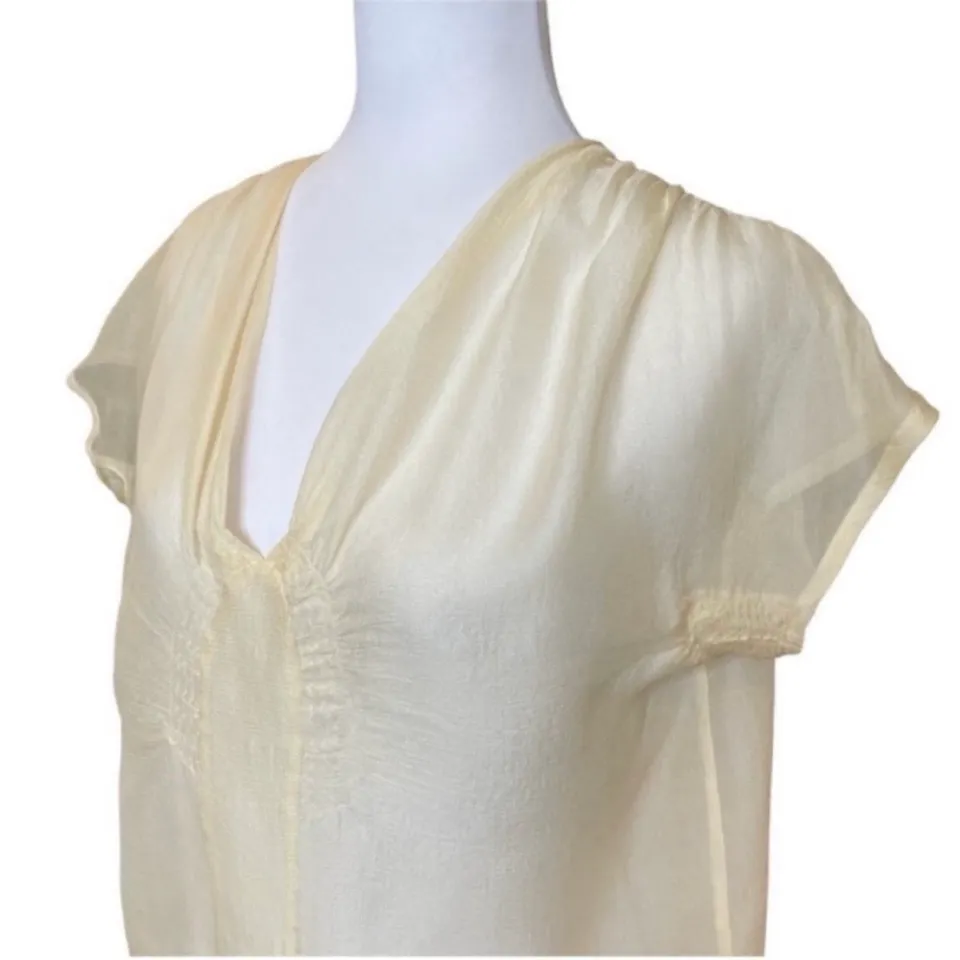 Minimalist Chic Cream Silk Sheer Blouse Top Size 42 US Large - Image 2
