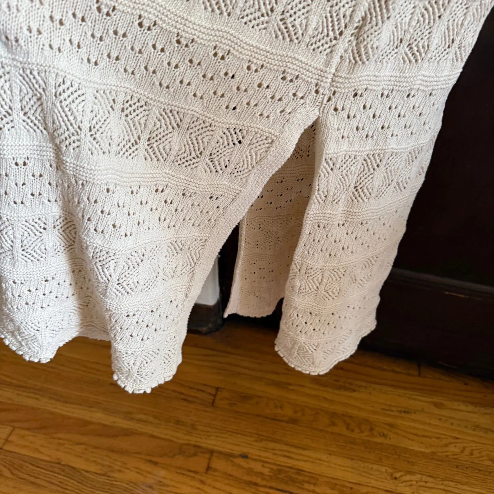 SALTWATER LUXE Cream Crochet Knit Sweater Midi Dress Boho Beachy Festival Large - Image 6