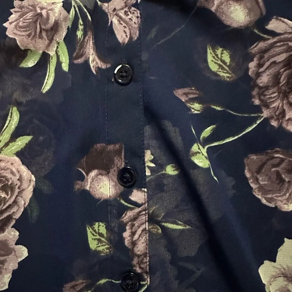 ModCloth sheer navy floral blouse small - Image 6