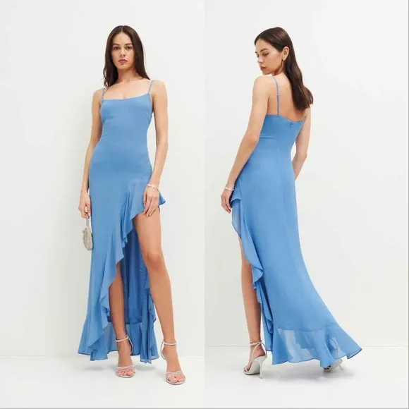REFORMATTING Winola Ruffle Side Slit Maxi Dress in Azure Blue, Size M, NWT - Image 2