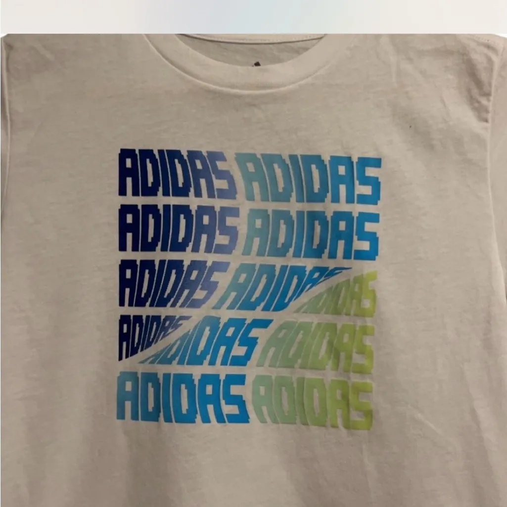 Adidas Tee - Cream with Blue and Green Graphics - Image 3