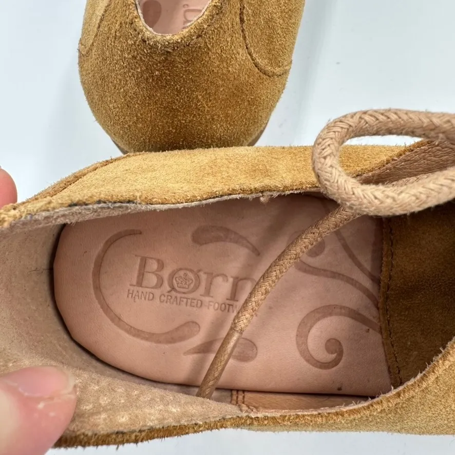 Born Hand Crafted Footwear Suede Lace Up Mott Oxford Heel Preppy Academia Retro Tan Size 9.5 - Image 6