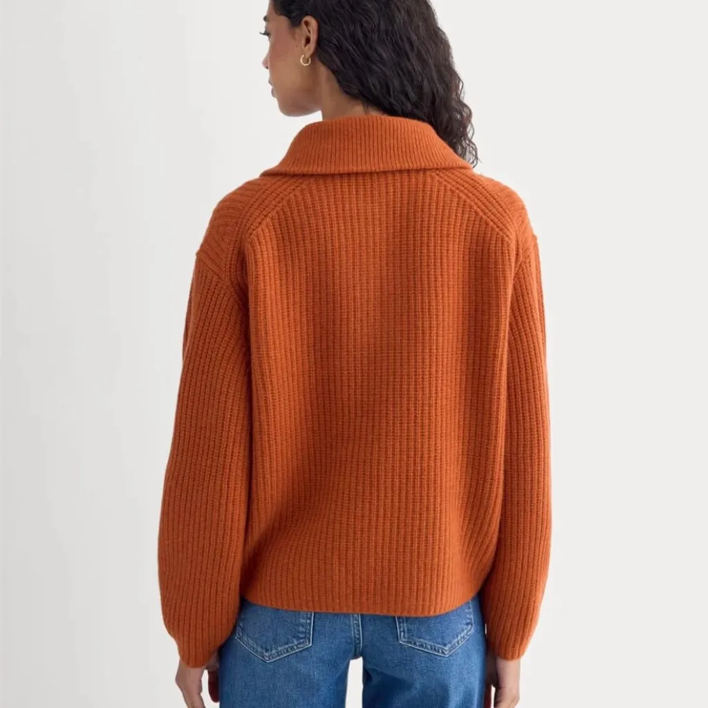 Everlane The Half-Zip Sweater in Luxe Merino in Rust Heather, Size Medium - Image 4