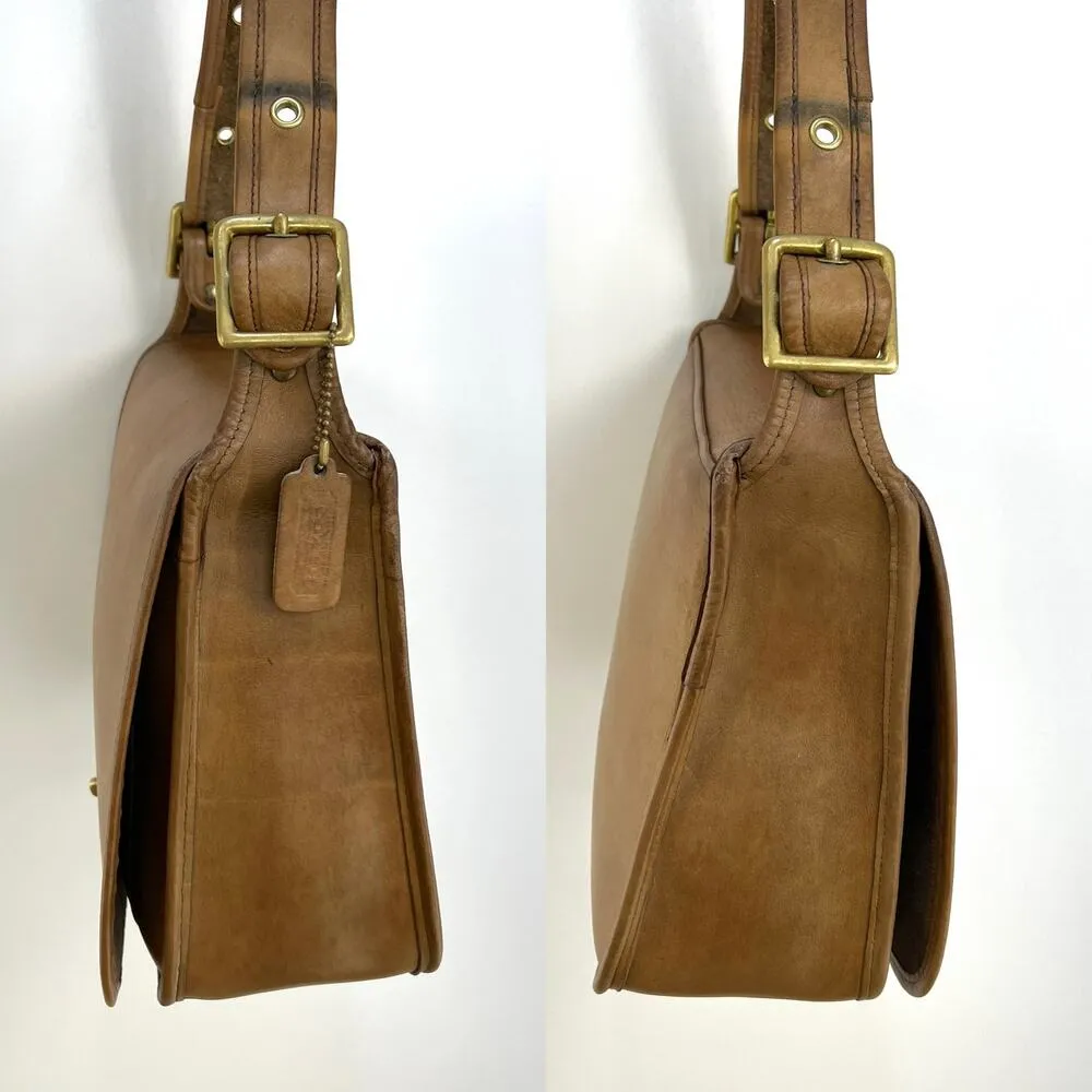 Vintage 80s Coach Stewardess Bag Tan Leather Handbag 9525 Purse Crossbody - Image 9