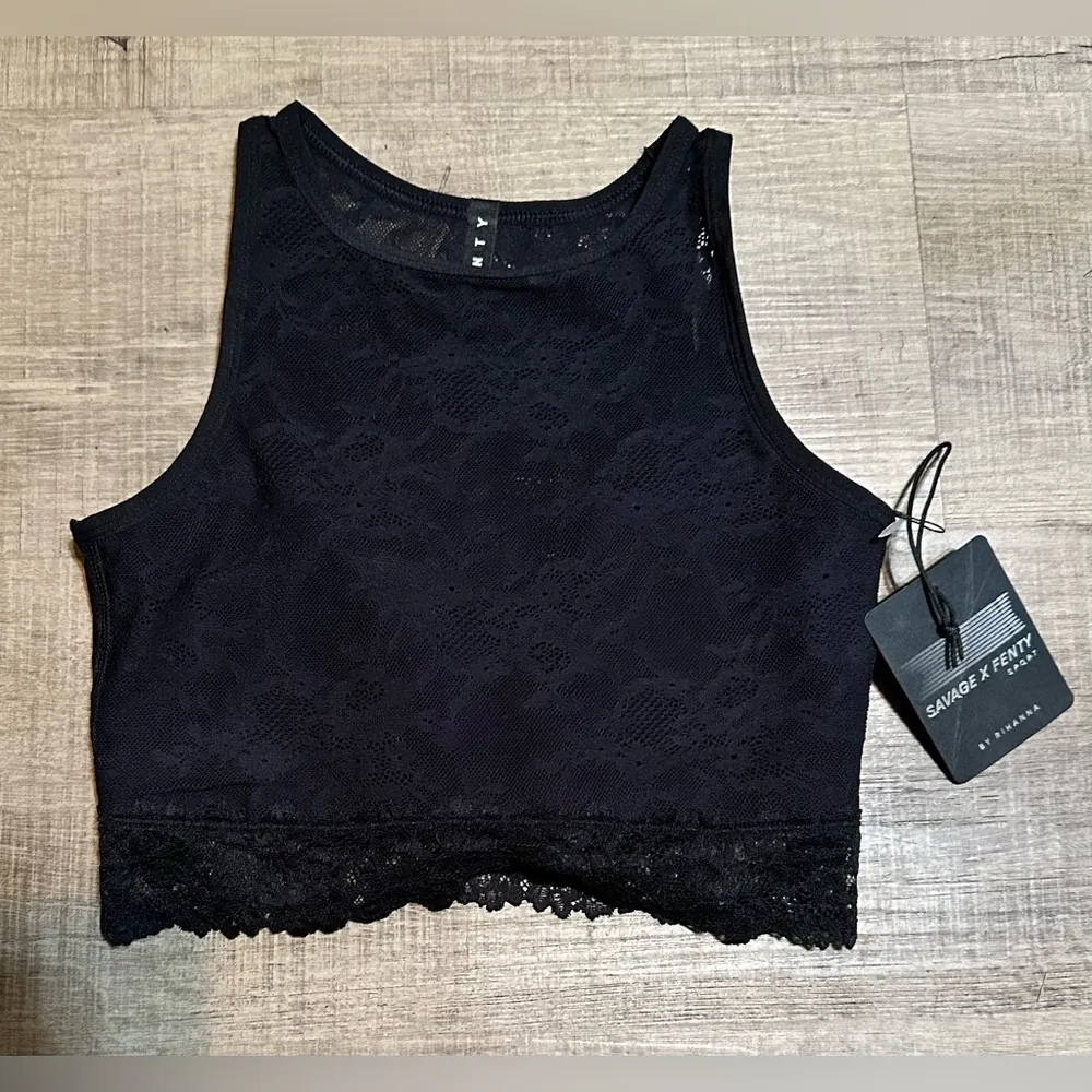 Savage X Fenty sport LACE RACE HIGH-NECK SPORTS BRA XS NWT BLACK - Image 5