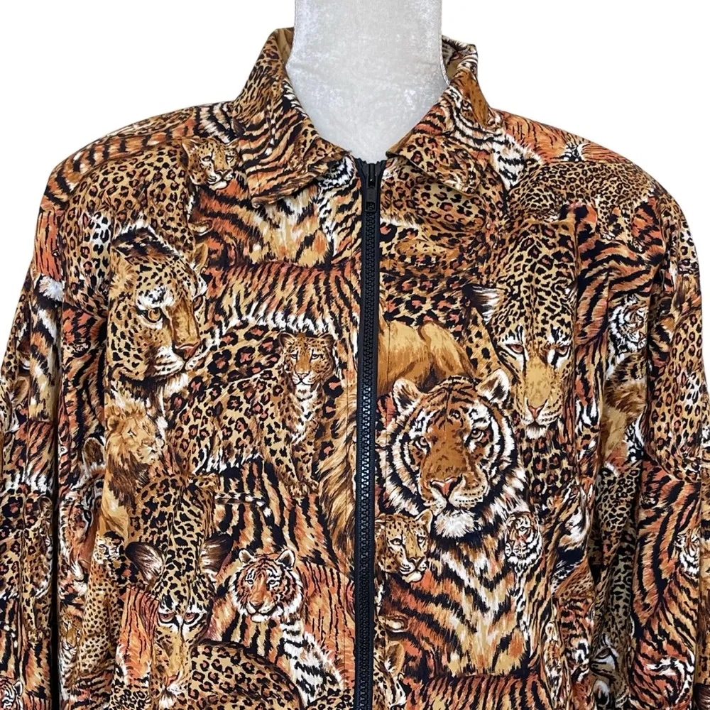 Vintage The Shell Game Animal Print Bomber Jacket Womens Size M Oversized Unisex Brown Size M - Image 3