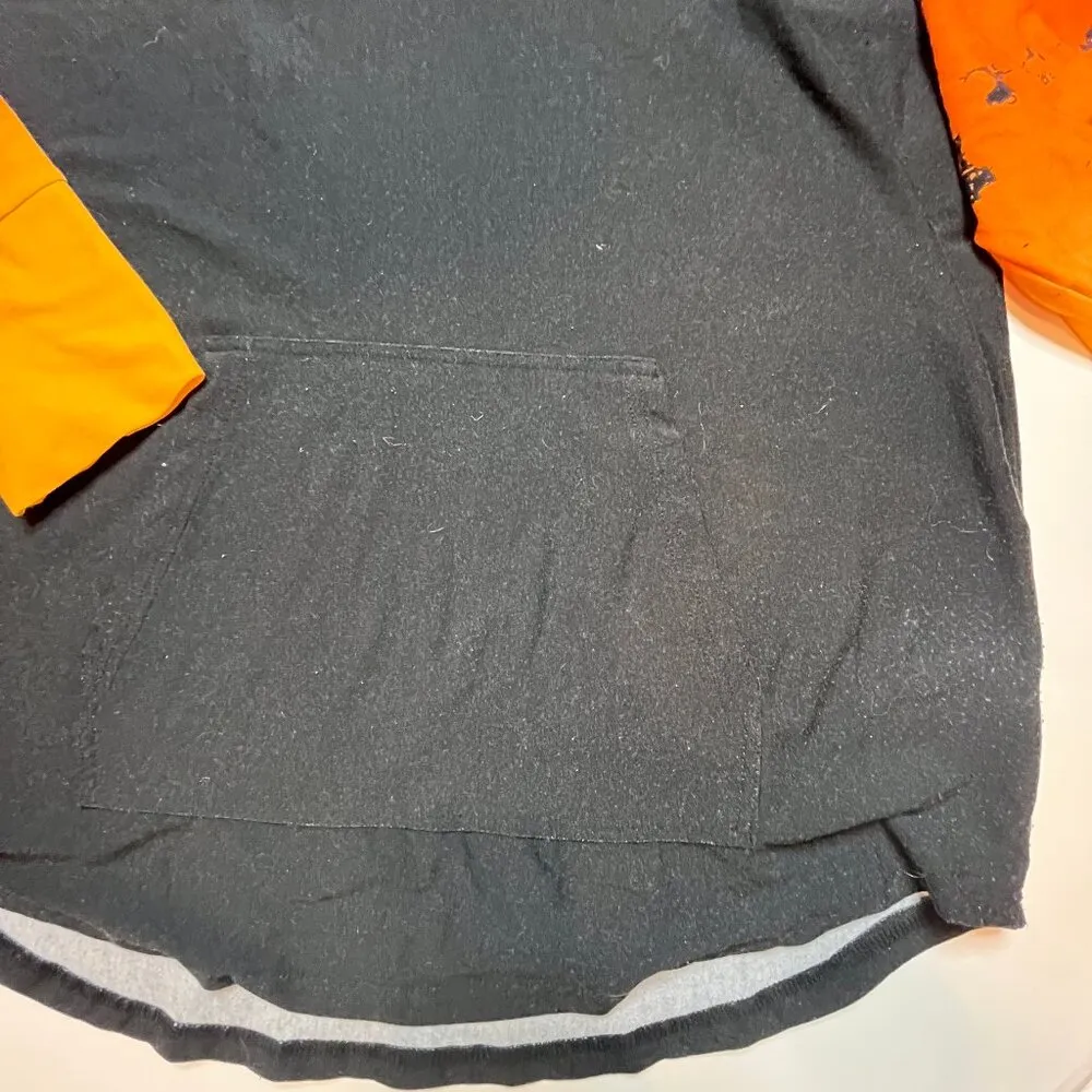 Halloween Black Orange Paint Splatter Tie Dye Long Sleeve Hooded Graphic Top L - Image 4