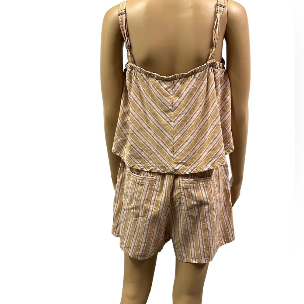 Toad & Co Taj Hemp Sleeveless Striped Shorts Pocket Romper Sleeveless Womens S - Image 2