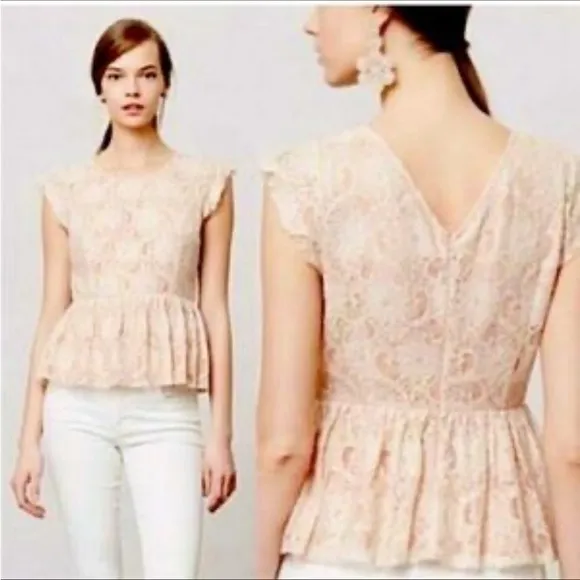 Women’s Maeve Too Size Small Anthropologie Katrine Lace Peplum Fairy Light Pink - Image 2