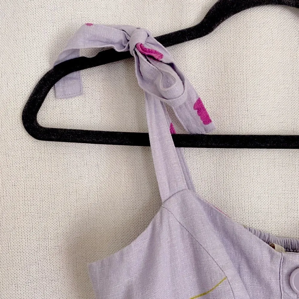 URBAN OUTFITTERS Sundress XS Linen Floral Tie Shoulder Midi Dress Cottagecore - Image 5