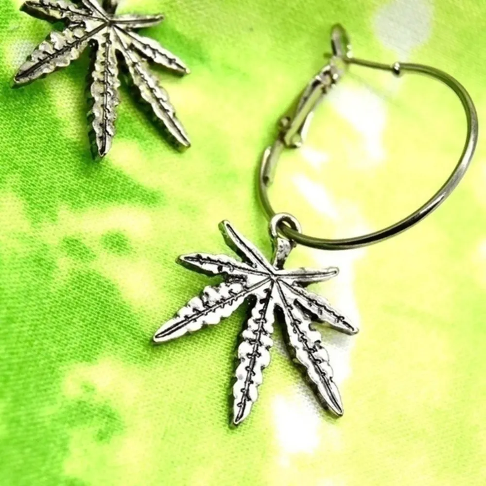 Weed Hoop Earrings Silver - Image 2