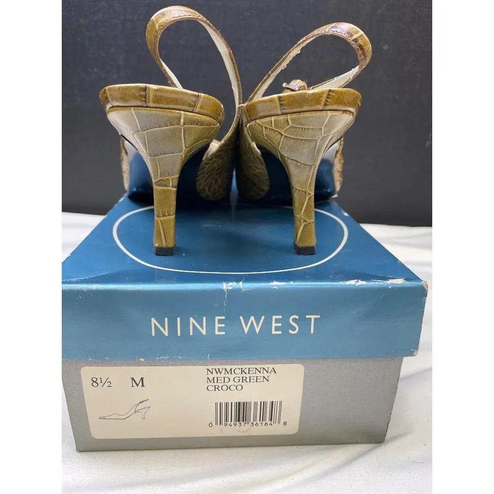 Nine West Womens LeatherGreen Croco Sling Back Shoes Pumps Size 8.5 SKU 6587 - Image 5