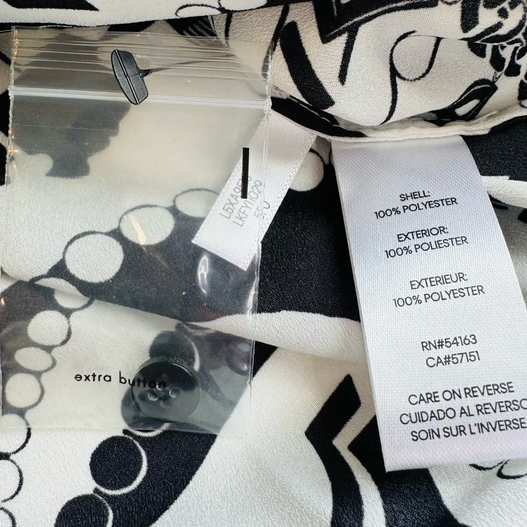 Karl Lagerfeld Paris Black & White All Over Print Button Down Blouse Size M NWT - Image 13