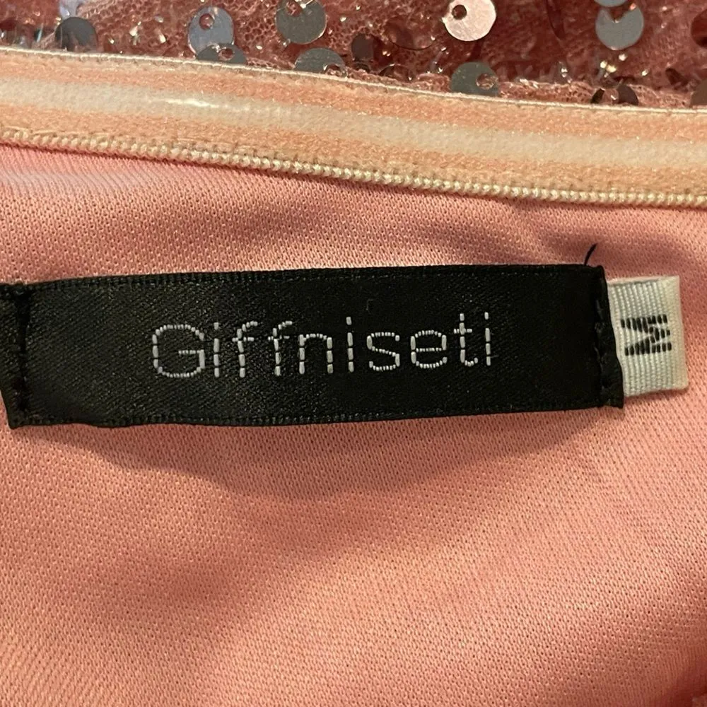 Giffnsetti Formal One‎ Shoulder Long Sleeve High Split Maxi Pink Sparkle Medium - Image 8