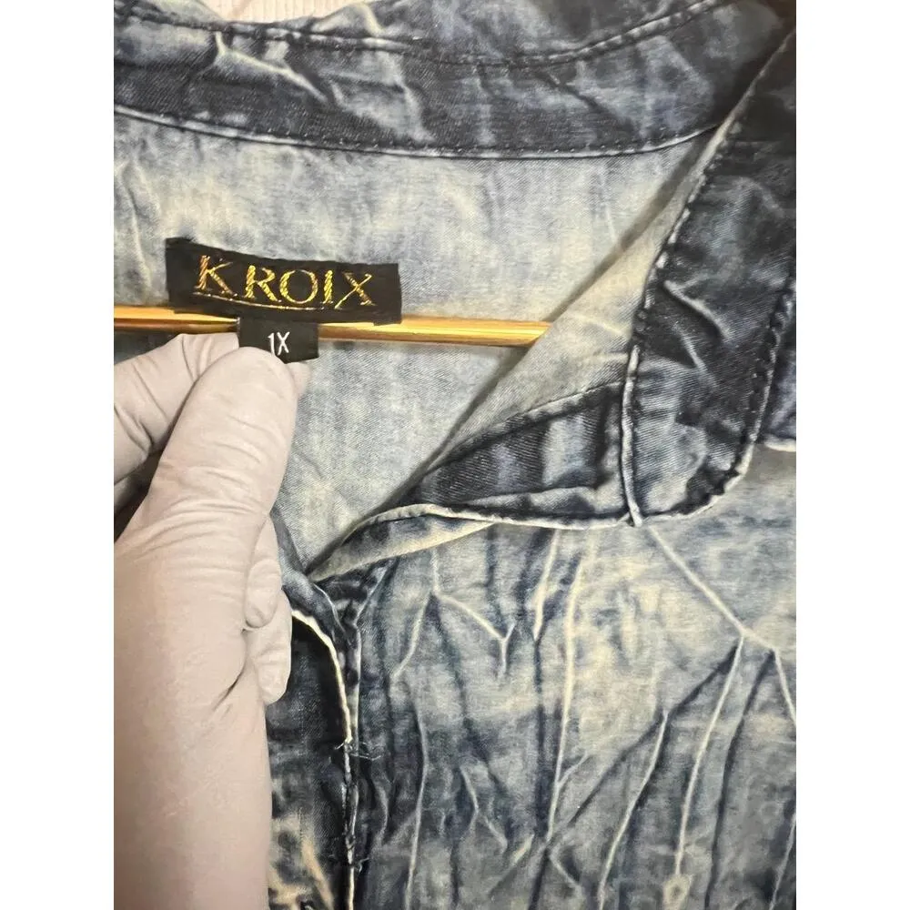 Kroix Dress Womens 1X Yellow Denim Distressed Asymmetrical High Low Layered - Image 5