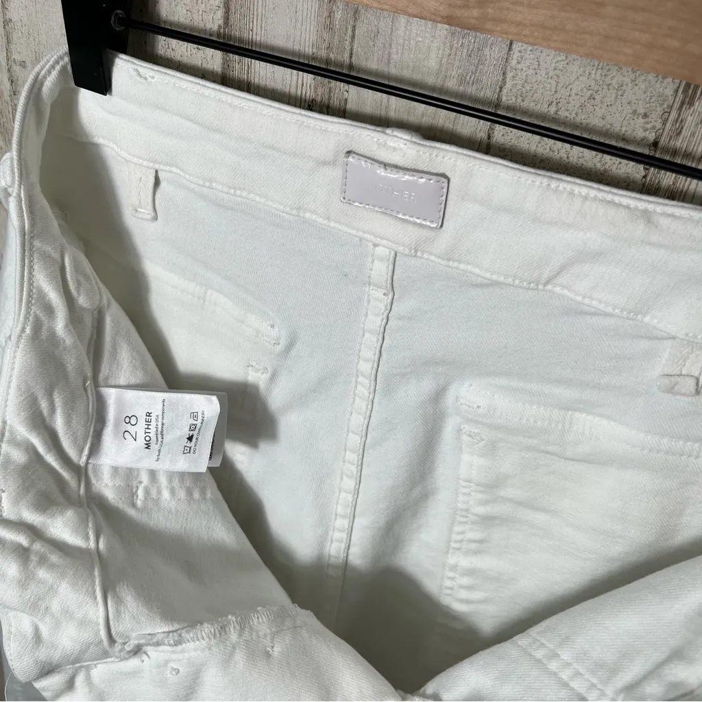 MOTHER Denim The Patch Pocket Private Ankle Fray White Straight Jeans Womens 28 White - Image 13