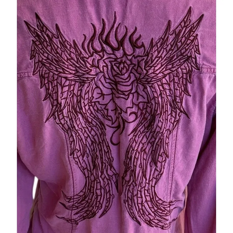 Rock & Roll Cowgirl Pink Embroidered Western Shirt LARGE Angel Wing Western RARE - Image 6