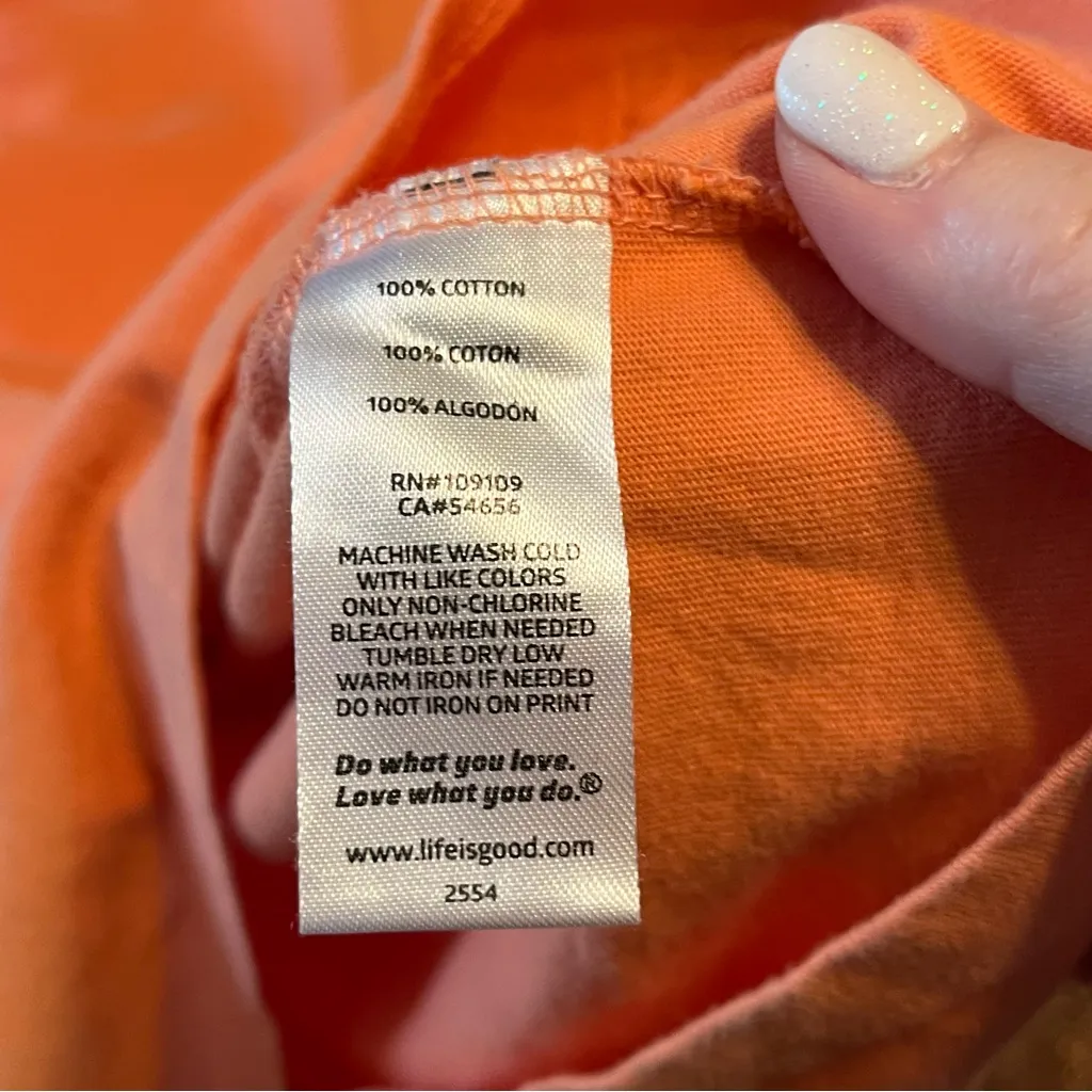 Life is Good Womens Size Small Peach Orange Crusher Tee Shirt Flamingo‎ Coastal - Image 4