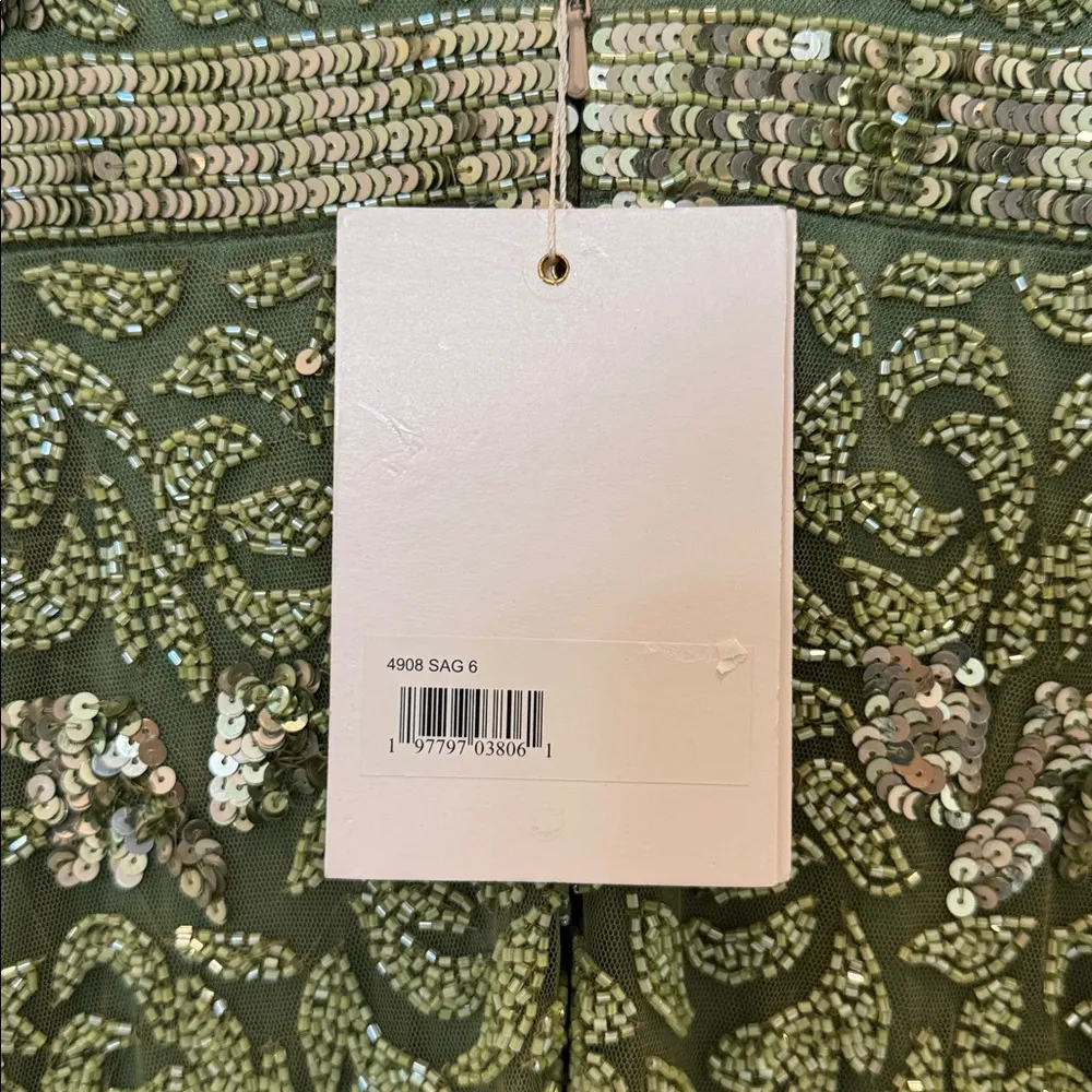 Mac Duggal 4908 Green High Neck Beaded Fringe Fitted Gown Size 6 NWT - Image 12