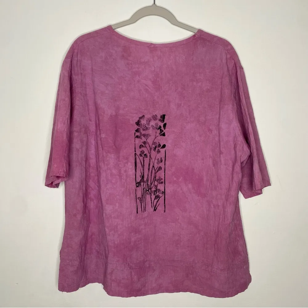 Hand dyed hand painted handmade boho Lagenlook blouse by Heather Reid Clothing Pink Size L - Image 2