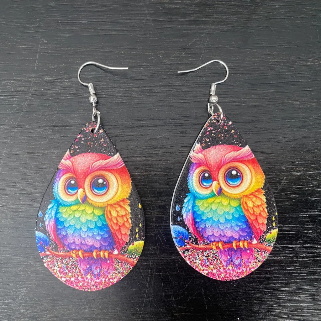 Lovely Owl Design Waterdrop Colorful Wooden Drop Ear Dangle‎ Jewelry - Image 8