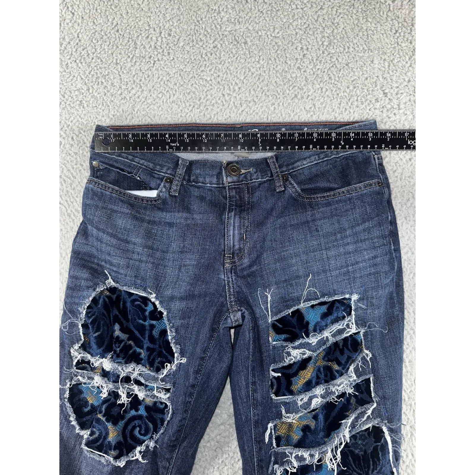 Eddie Bauer Crop Boyfriend Jeans Women‎ 8 Floral Embroidered Patchwork Denim - Image 3