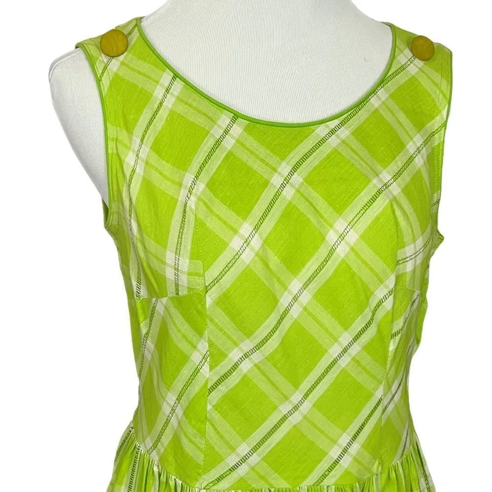 Vintage 60’s Handmade Lime Green Plaid Apron Style Fit and Flare Dress S - Image 4