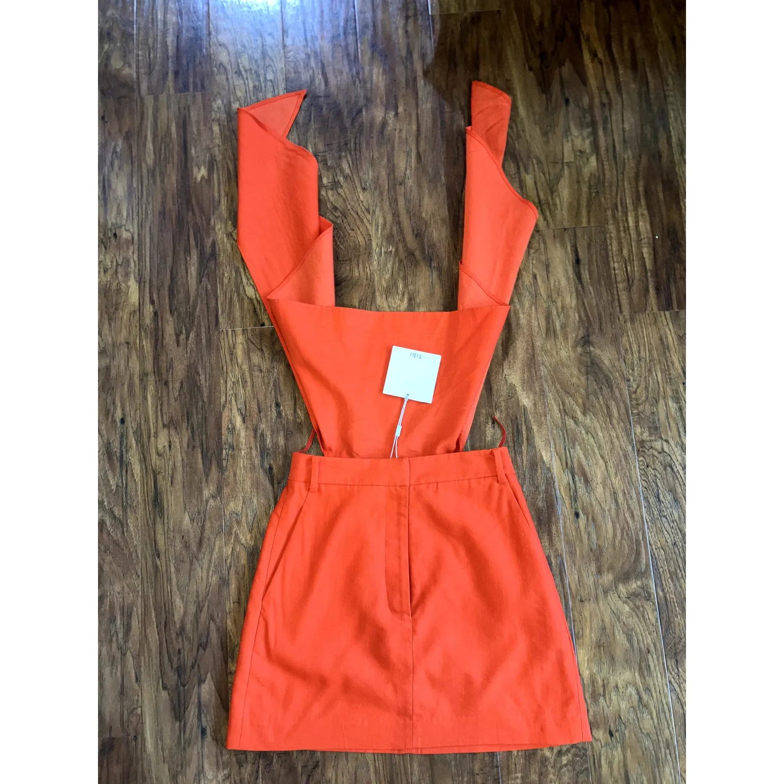 Revolve TIBI Linen Blend Mini Skirt w Optional Waist Tie Size 0 Poppy Color NWT - Image 2