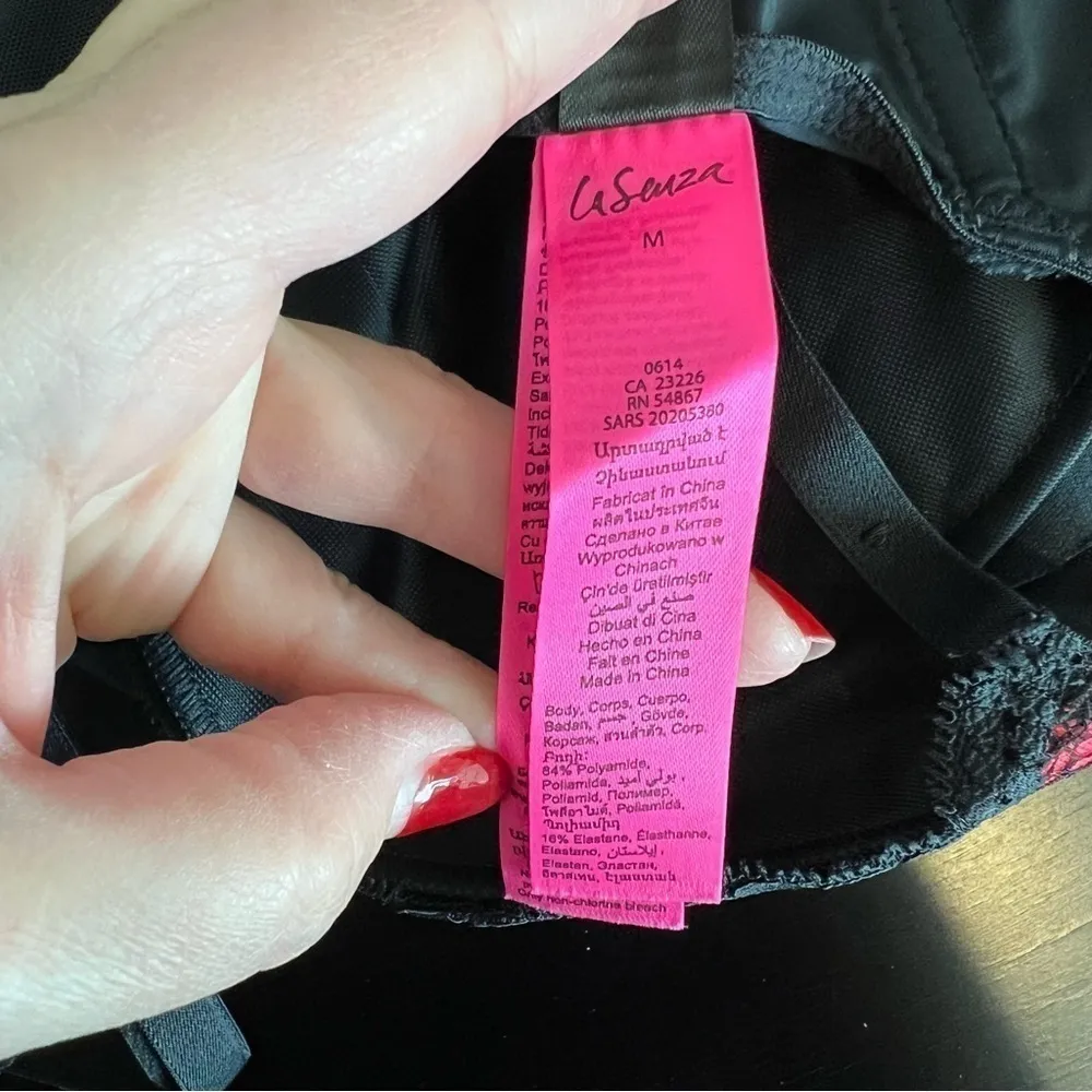 La Senza pinup mesh and lace corset bustiere, padded underwire, red & black, M - Image 12