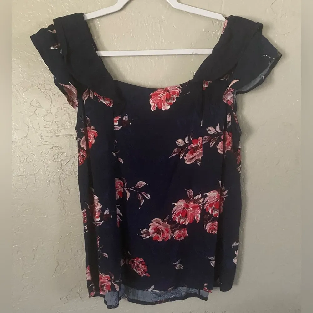 Maurices Navy Blue Floral Eyelet Trim Flutter Sleeve Top Summer Spring Blouse M - Image 11